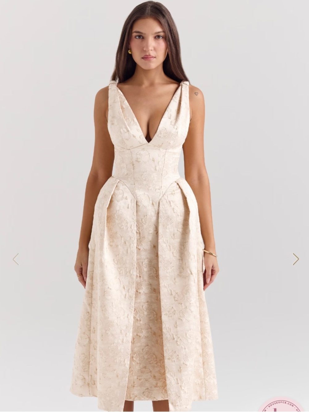 House of CB Metallic Ivory Floral Paloma Midi Dress